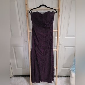 Lacey eggplant strapless evening dress